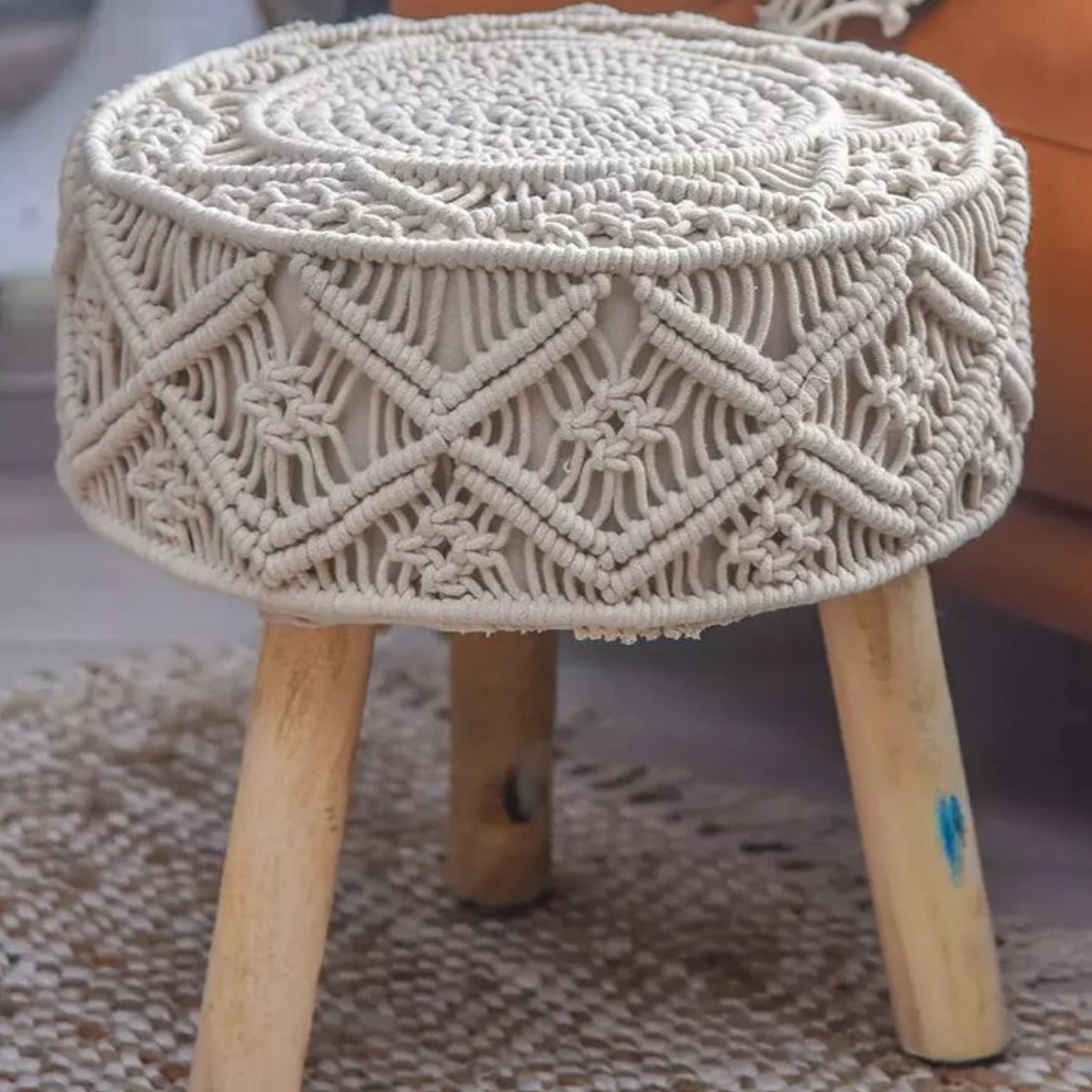 Handmade Macrame Stool in White Color