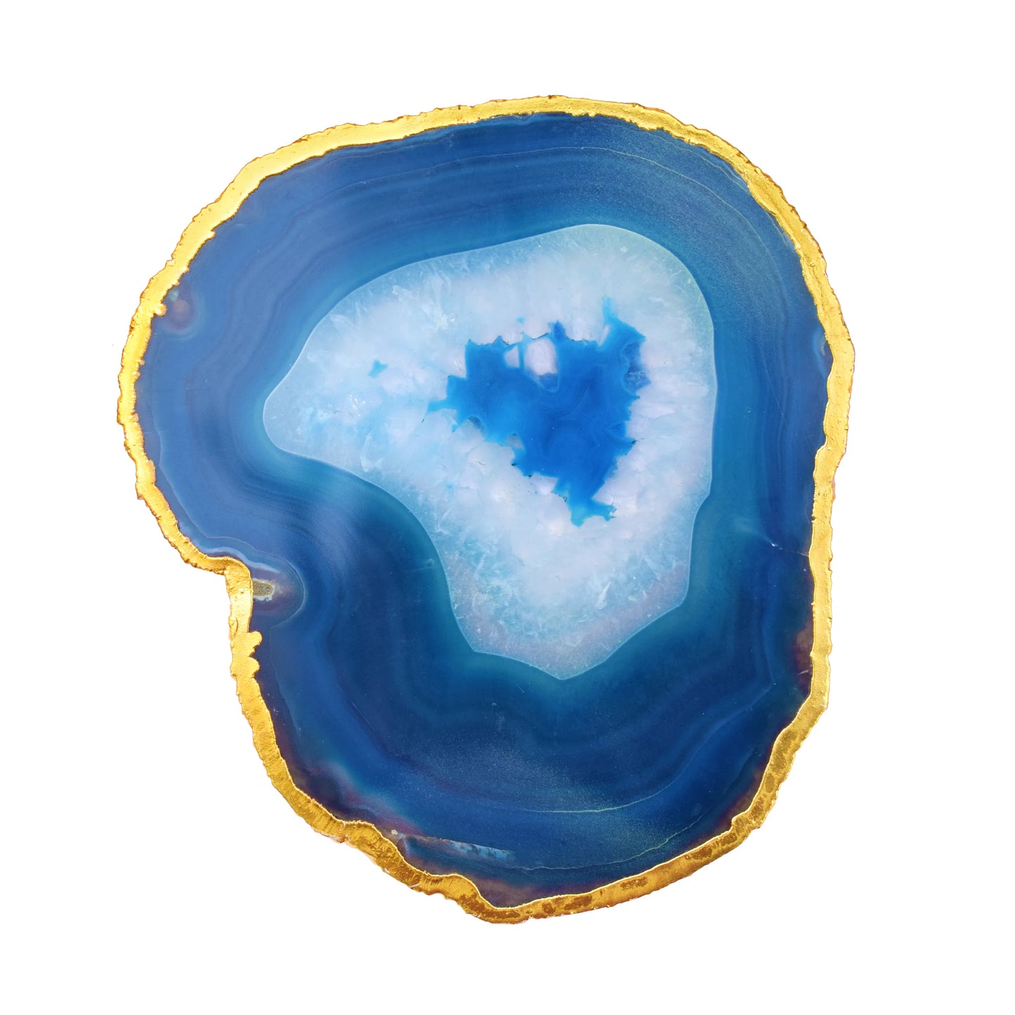 Blue Agate Coaster with Gold Edge, Set of 4, Tableware, Agate Slice, Glass Coasters