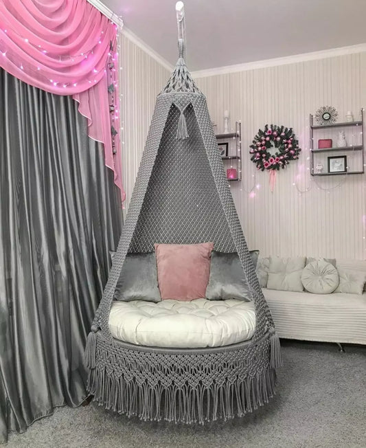 Macrame Cotton Swing in Grey and White color