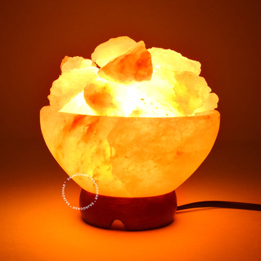 Himalayan Salt Fire Bowl Lamp with Chunks and Cord | Prosperity Bowl