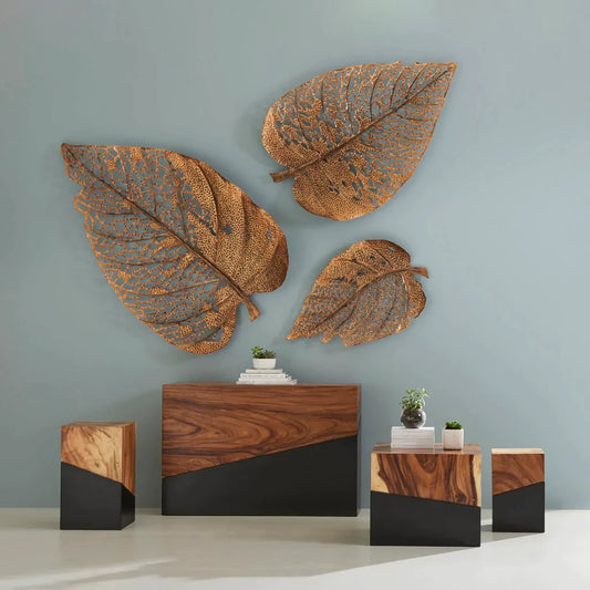 Metal Leaf Wall Hangings | Set of 3