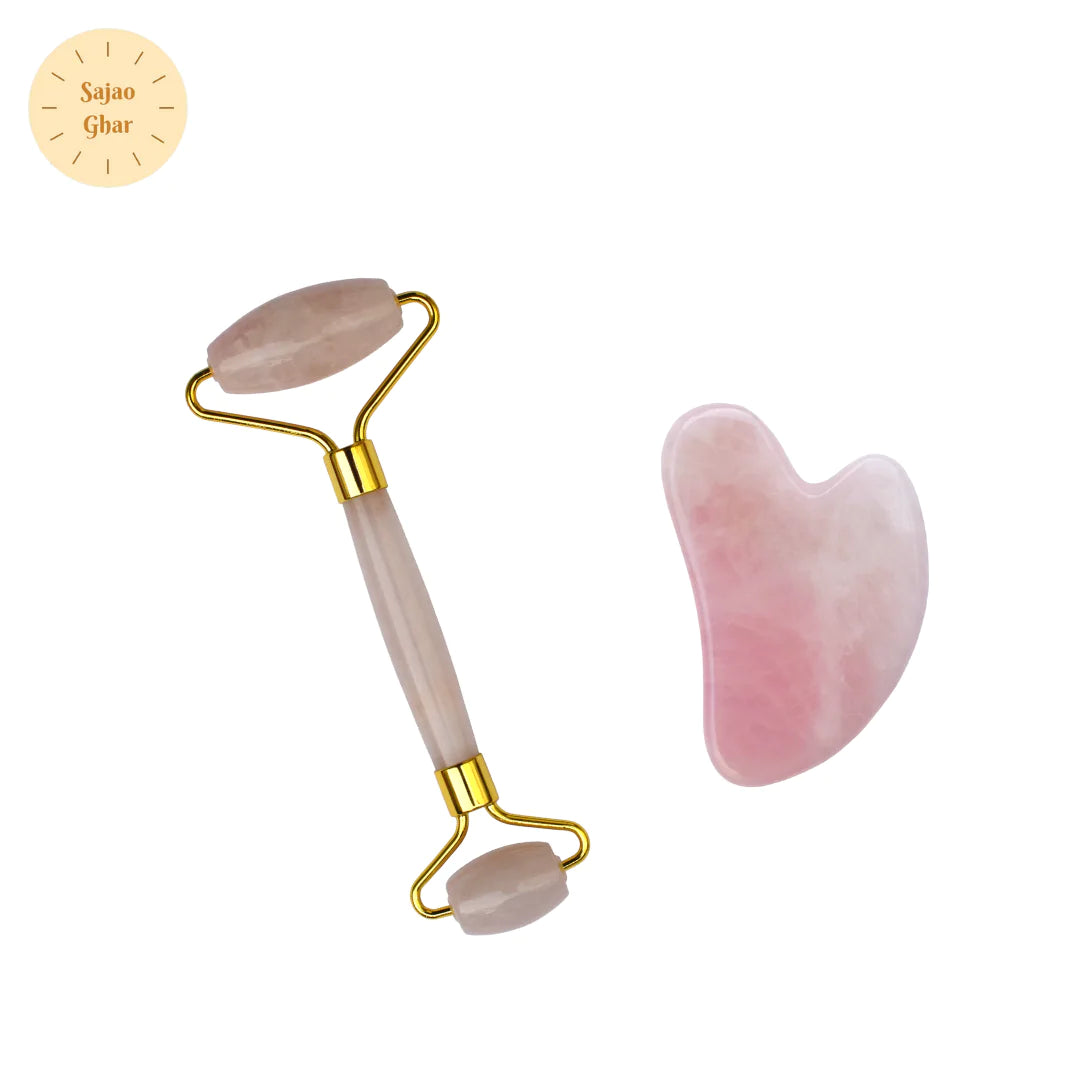 Rose Quartz Gemstone Facial Roller and Gua Sha