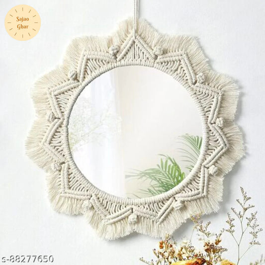 Bohemian Fringe Mirror Wall Hanging | Pure Cotton