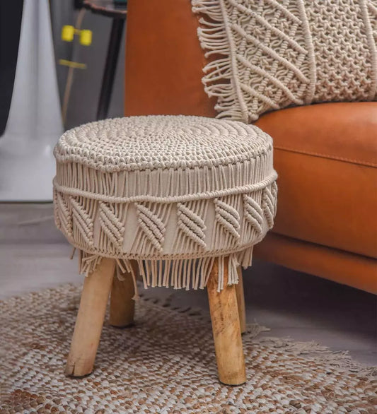 Handmade Macrame Stool in White Color