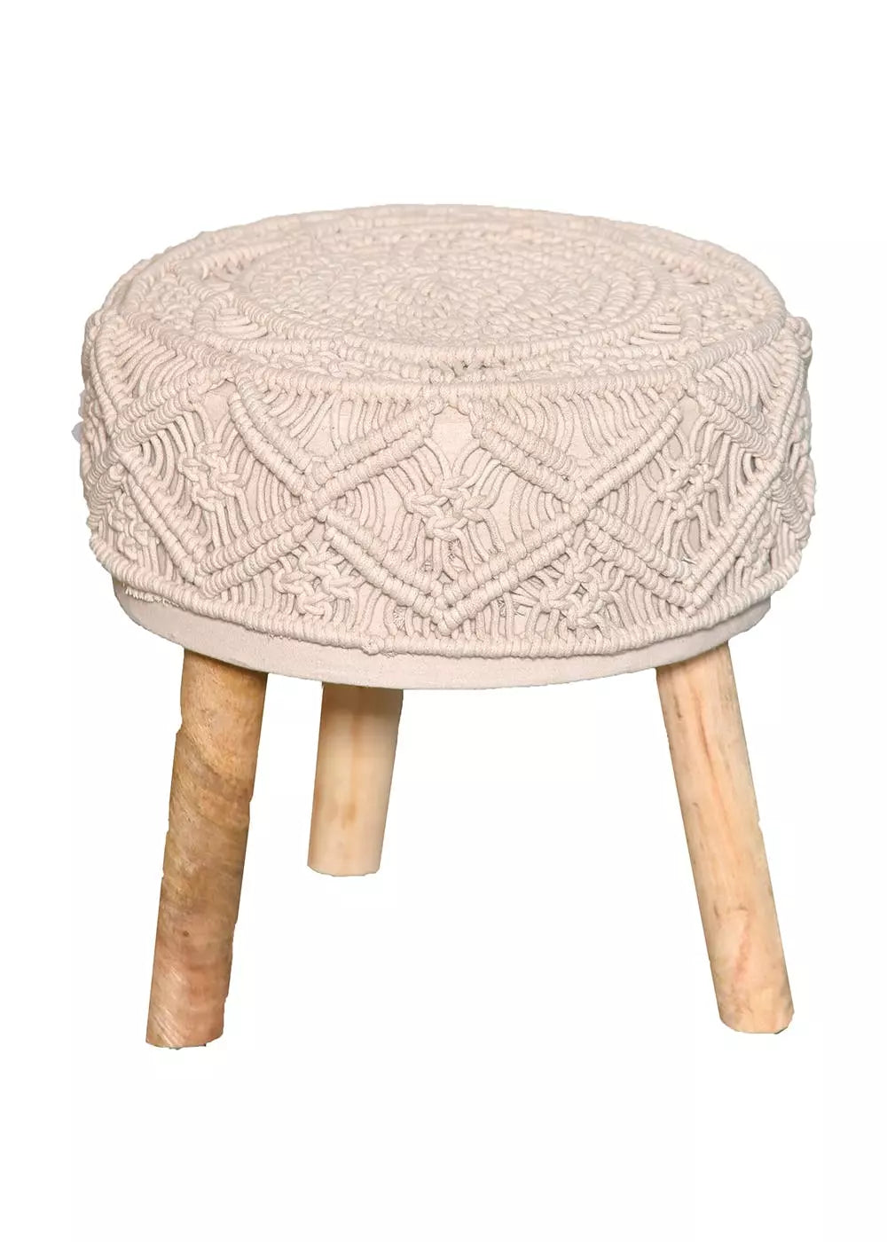 Handmade Macrame Stool in White Color