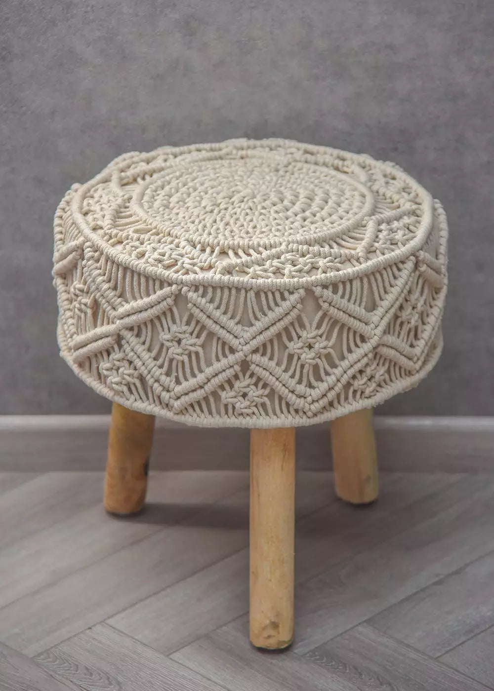 Handmade Macrame Stool in White Color